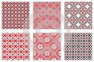 Slavic folk embroidery seamless patterns set photo