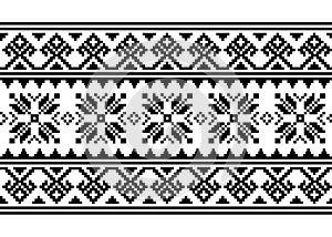 Ukrainian, Belarusian cross-stitch vector seamless pattern, monochrome long retro ornament inpired by folk art - Vyshyvanka photo