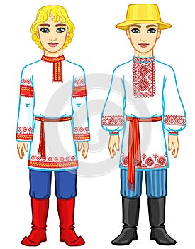 Slavic people. Animation portrait of the Russian and Belarusian man in traditional clothes. photo