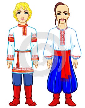 Slavic people. Animation portrait of the Russian and Ukrainian man in traditional clothes. Eastern Europe.