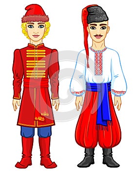 Slavic people. Animation portrait of the Russian and Ukrainian man in traditional clothes. Eastern Europe.