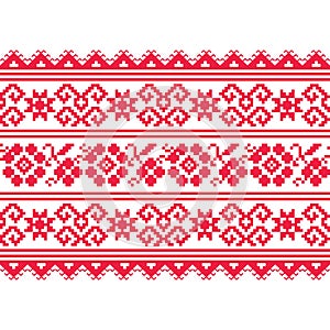 Ukrainian, Belarusian folk art vector seamless pattern with flowers, long cross-stitch ornament inpired by folk art - Vyshyvanka photo