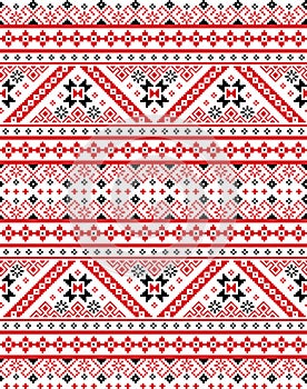 Ukrainian, Belarusian retro folk art vector seamless pattern, cross-stitch ornament inpired by traditional embroidery Vyshyvanka photo