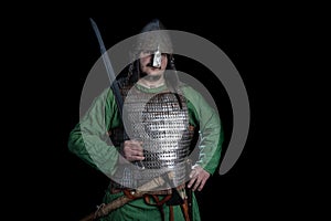 slavic viking age warrior in armor with sword