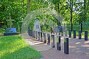 SLAVSK, RUSSIA. Memorial cemetery of World War I. Burial of 24 Russians and 2 German soldiers