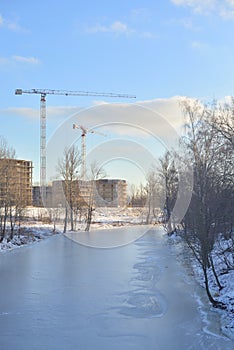 Slavyanka river at winter day