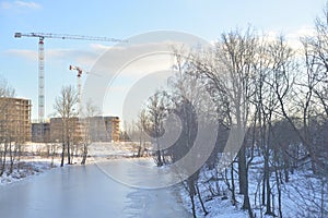 Slavyanka river at winter day