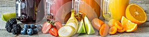 Slection of fresh fruit juices in jars