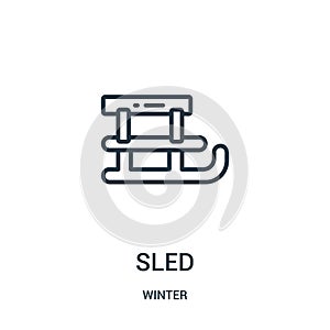 sled icon vector from winter collection. Thin line sled outline icon vector illustration. Linear symbol for use on web and mobile