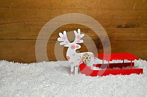 Sled Snow Christmas wooden background