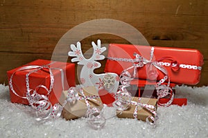 Sled Snow Christmas wooden background