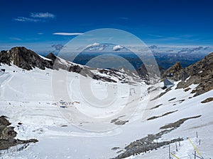 Sledge on hill in Austria in the Alps on the Kitzsteinhorn glacier