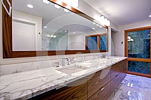 Sleek bathroom with double vanity cabinet