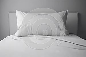 Sleek bedroom mockup featuring white pillow case on bed, front view