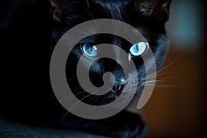 Sleek Black cat blue eyes. Generate Ai