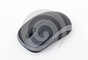 Sleek black and gray computer mouse from above