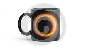 Black Mug with Eclipse Design on White Background