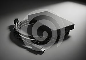 Black power adapter and usb c cable