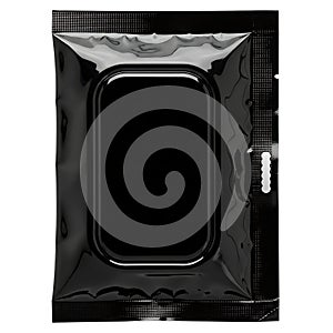 A sleek black rectangular object with a reflective surface and a textured border