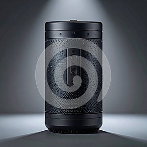 Sleek Black Tech Gadget in a Dramatic Spotlight