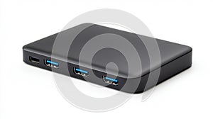 Sleek black USB hub with multiple ports