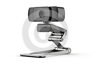 Modern black webcam with adjustable flexible stand for computer video communication