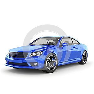 Sleek blue sports car isolated on white background