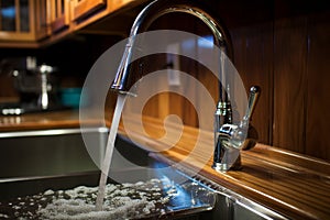 Sleek brushed steel kitchen faucet with minimalist curved design and single lever handle