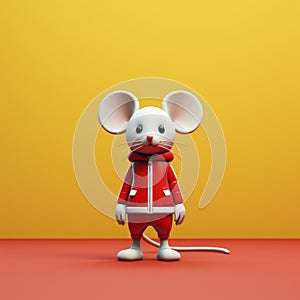 Sleek Cartoon Mouse In Red Vest - Vray Tracing Style