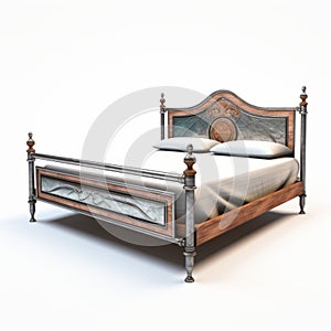 Sleek Carved Metal Bed With Ancient World Motifs