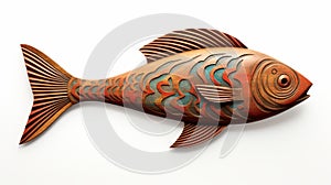 Sleek Carved Wood Fish: Digital Illustration With Faded Paint