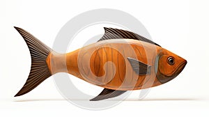 Sleek Carved Wood Fish: Tropical Fish Sculpture In Light Orange And Dark Bronze