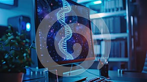 DNA Structure Visualization on Computer Screen in Modern Laboratory