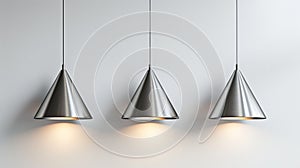 Sleek conical pendant lights in brushed steel, ideal for modern kitchens