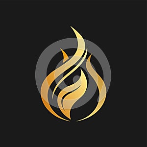 A sleek and contemporary gold flame logo against a black backdrop, Develop a sleek and contemporary logo for a cloud computing