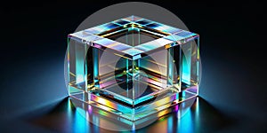 Abstract 3d render, glass cube on black background