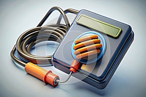 Abstract Electronic Device with Coiled Cable and Connector