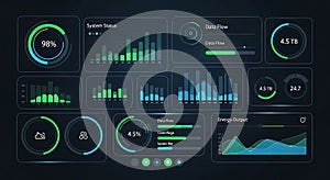 Futuristic Digital Dashboard with Data Visualization and Analytics