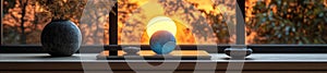 Sleek digital meditation app interface on a tablet with a serene background photo