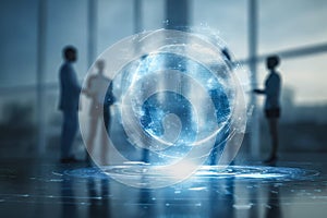 Digital globe and futuristic technology concepts in a business setting