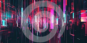 A sleek and dynamic abstract background showcasing glitching neon holograms interwoven with digital photo