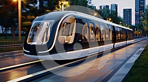 A sleek and efficient transportation system powered entirely by renewable energy sources and designed to maximize energy
