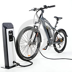 Electric Bike with EV Charger Isolated on White Background photo