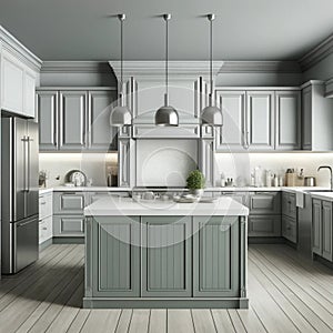 Sleek elegance: contemporary light grey kitchen with luxe finishes
