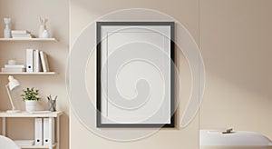 Blank Black Vertical Frame Mockup in Modern Home Office Interior