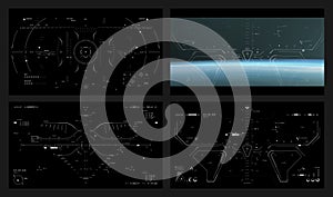 Sleek FUI design overlay for 16:9 resolution, collection of HUD, UI, GUI interface design elements vector.
