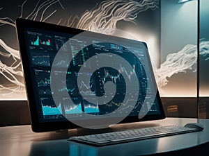 Sleek and Futuristic Computer Screen Displaying Advanced Data Analytics