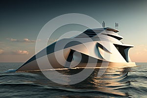 A sleek and futuristic megayacht sailing on the open sea. Generative AI photo