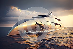 A sleek and futuristic megayacht sailing on the open sea. Generative AI photo