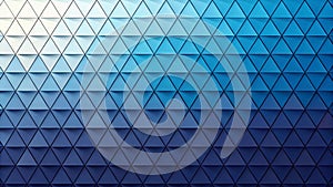 Abstract geometric background with a deep blue gradient across a modern triangular pattern.